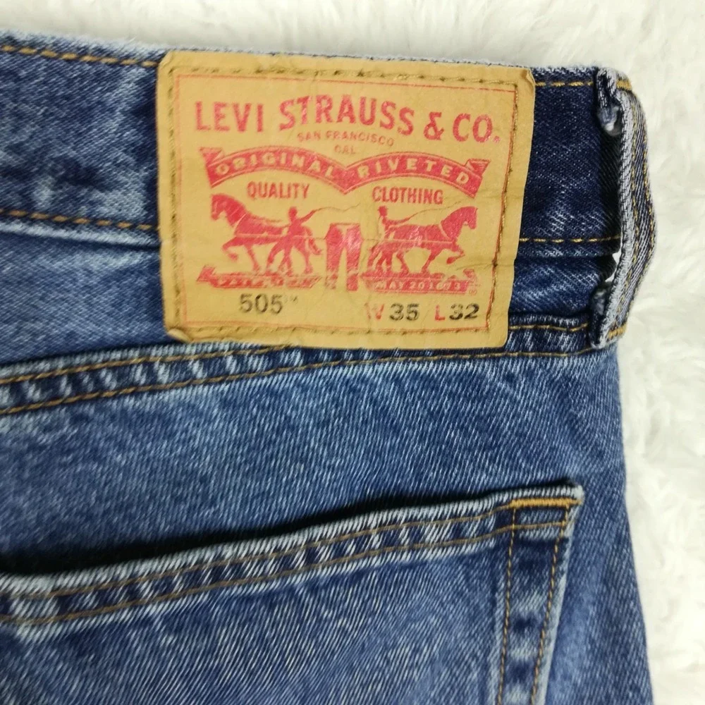 Levi's Mens Jeans 505 Straight Leg Blue Denim Medium Wash Regular Fit 35x32